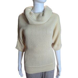 Per Se Casual Luxe Women's Cream Waffle Knit Cowl Neck Wool/Silk Sweater Sz S